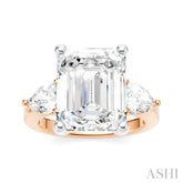 1 Ctw Tri-Mount Emerald Shape Center Pear and Round Cut Diamond Semi Mount Engagement Ring in 14K Rose and White Gold